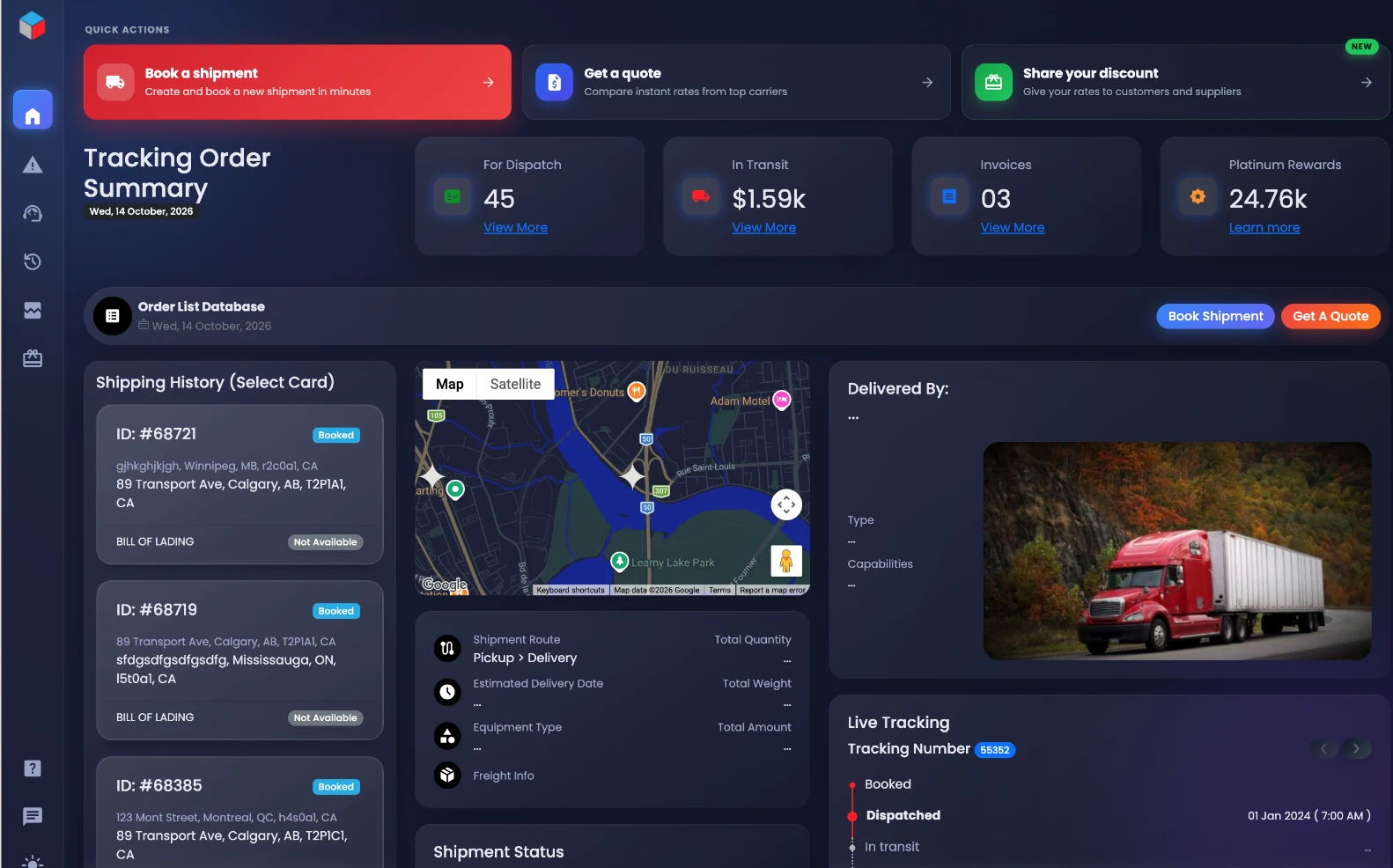 Preview of the classic ShipCanada dashboard with order summary and shipment tracking