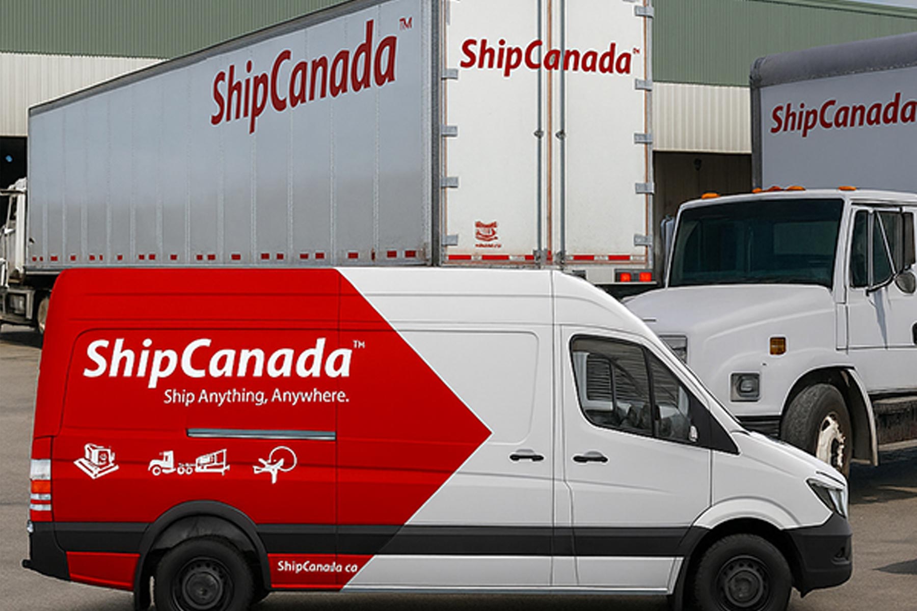 ShipCanada freight truck and trailers on a Canadian highway